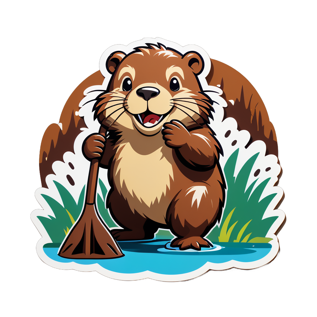 Brown Beaver Building a Dam sticker