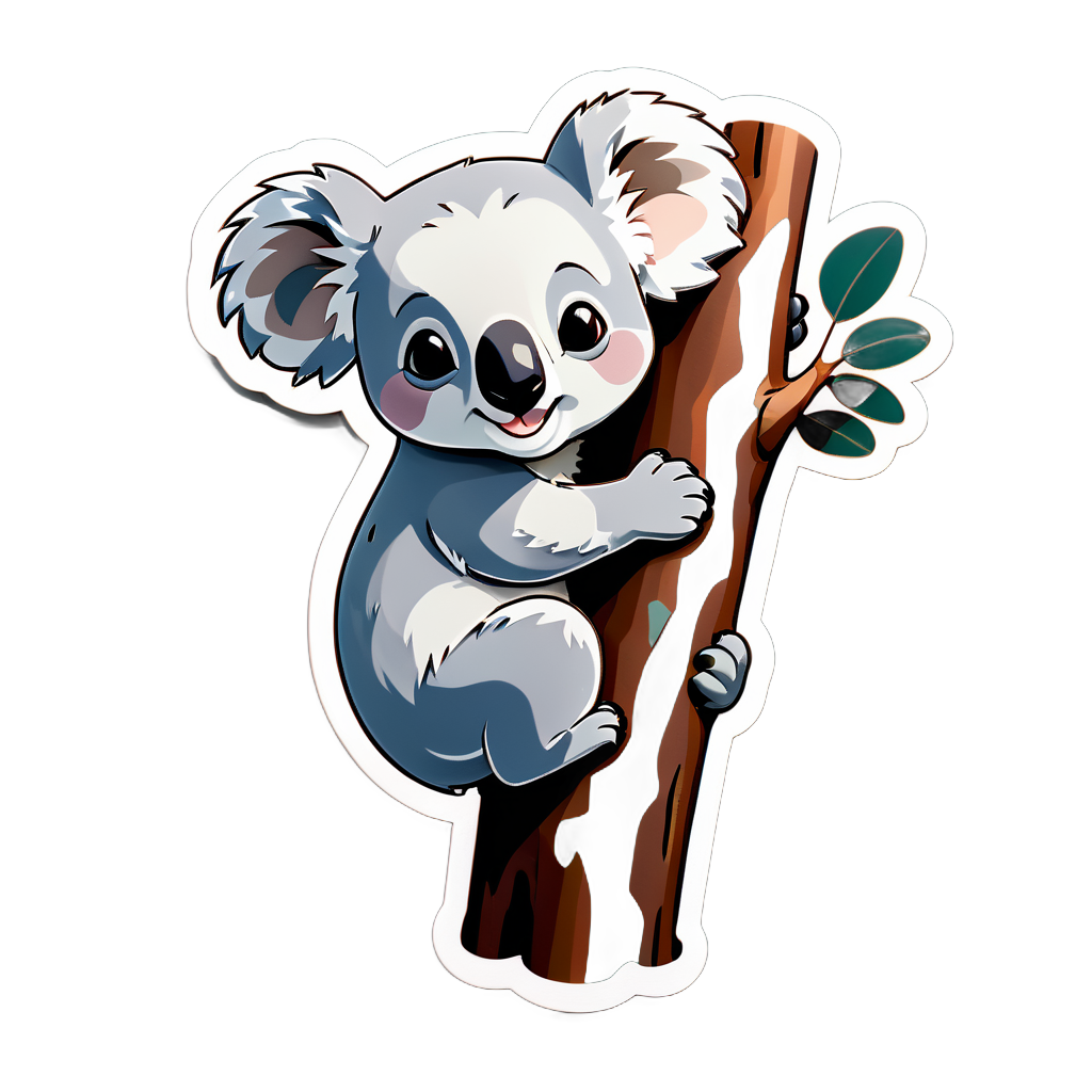 Koala cinza agarrado a uma árvore de eucalipto sticker