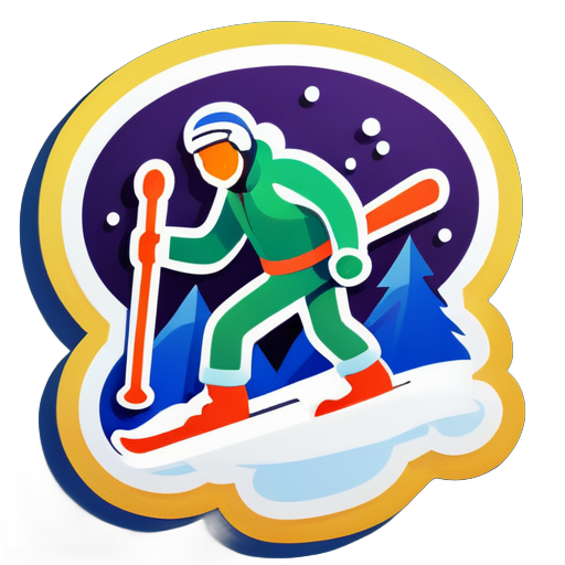 Man stuck in the snow with skis sticker