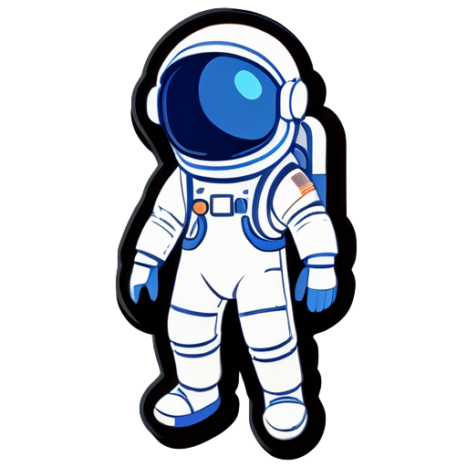 Avatar de astronauta no estilo Nintendo, desenhado em um único traço, apenas em azul escuro, estilo minimalista sticker