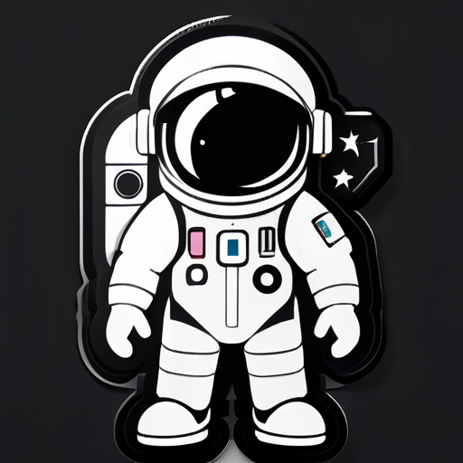 astronaut on Nintendo style，symbols of shapes,black and white sticker