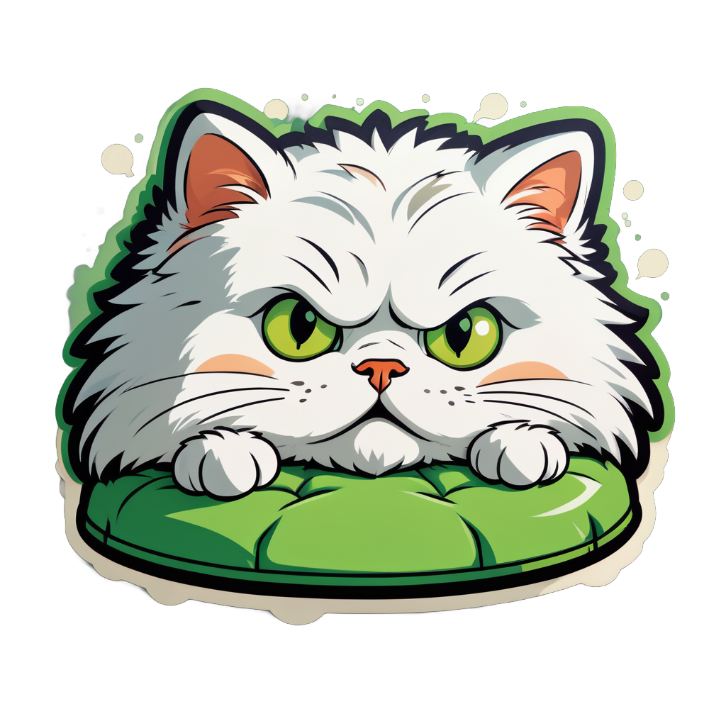 Frightened Cat under Bed: Puffed-up fur, wide green eyes, hiding. sticker