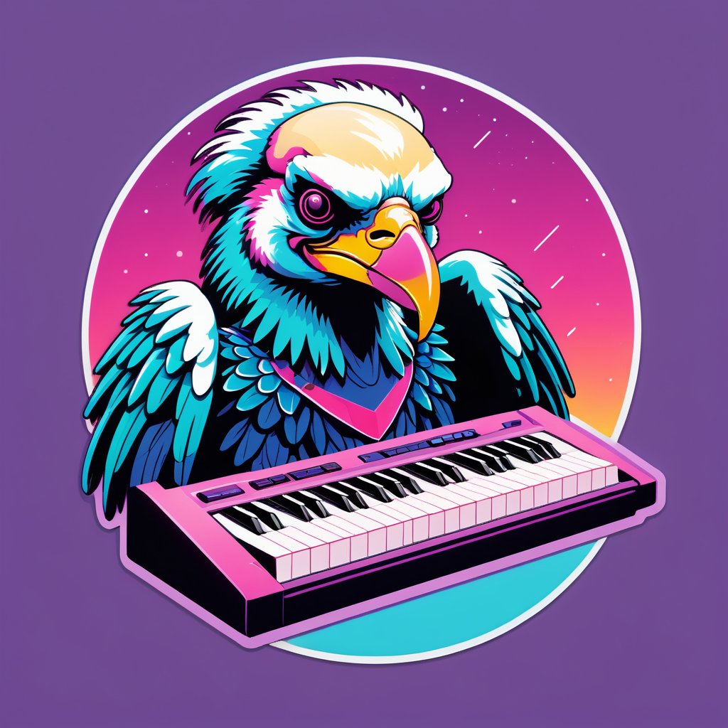 Vaporwave Vulture with Vintage Synth sticker