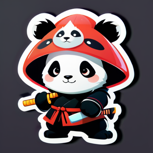 lindo panda con sombrero de samurái y sosteniendo una katana sticker