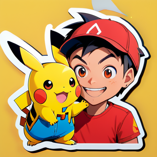 Pikachu and ash with cute smile sticker