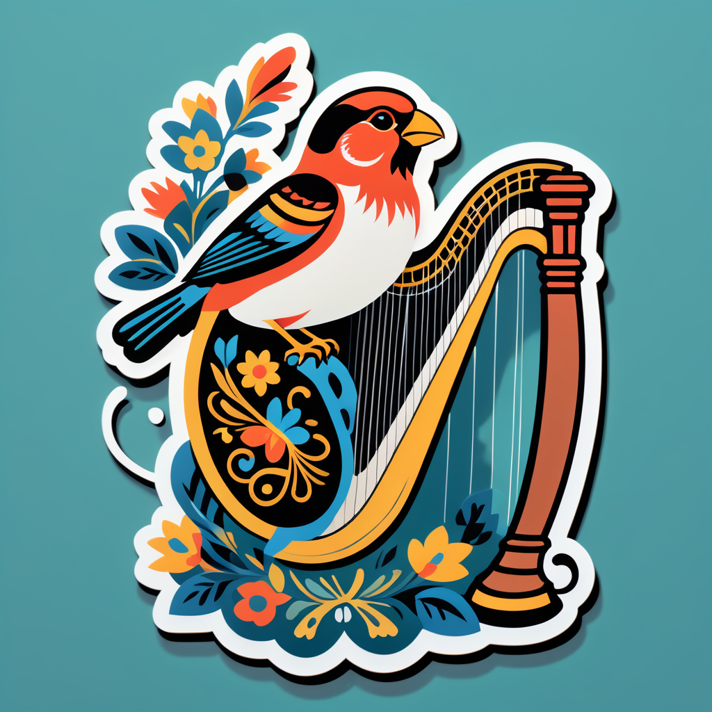 Folklore Finch with Harp sticker