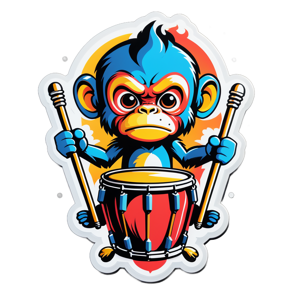 Metal Monkey with Drumsticks sticker