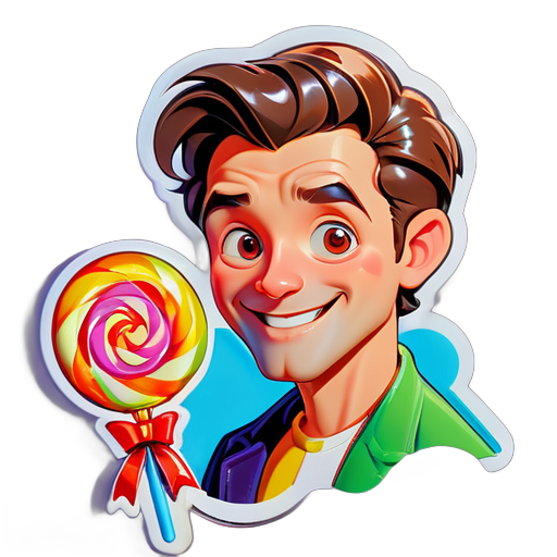 A man with candy sticker