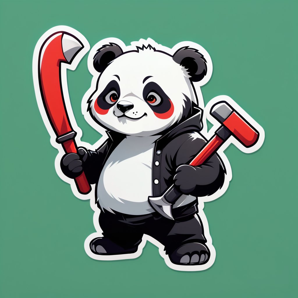 um panda com um martelo na sua mão esquerda e uma foice na sua mão direita sticker