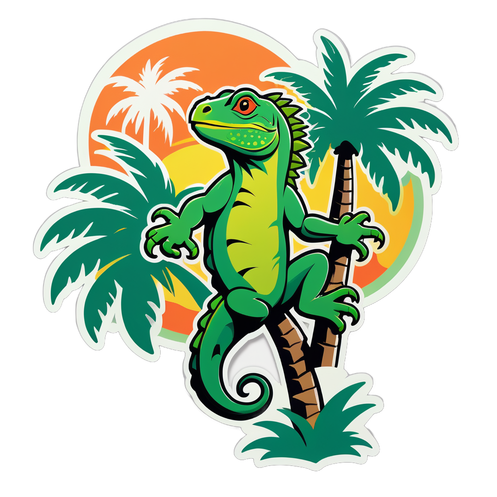 Green Iguana Climbing a Palm Tree sticker