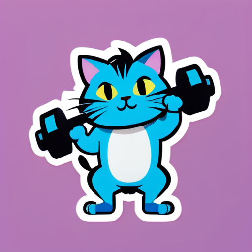 Cat lifting dumbbell sticker