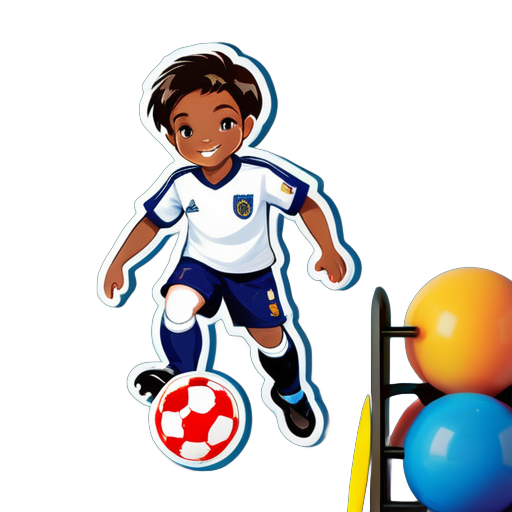 niño con uniforme y jugando futbol
 sticker