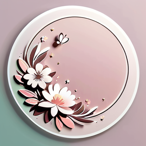 sticker nature fleur papilion circulere 30 cm de diametre vide sur la moitier avec le non clara dans le desin en circulere avec un style cocooning tout couleur rose pastelle poudrer sticker