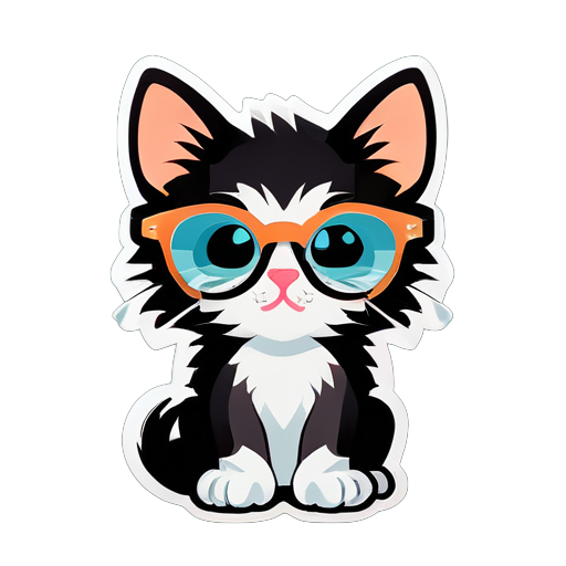 Cute clever kitten  with glasses loking at himself in the mirror sticker