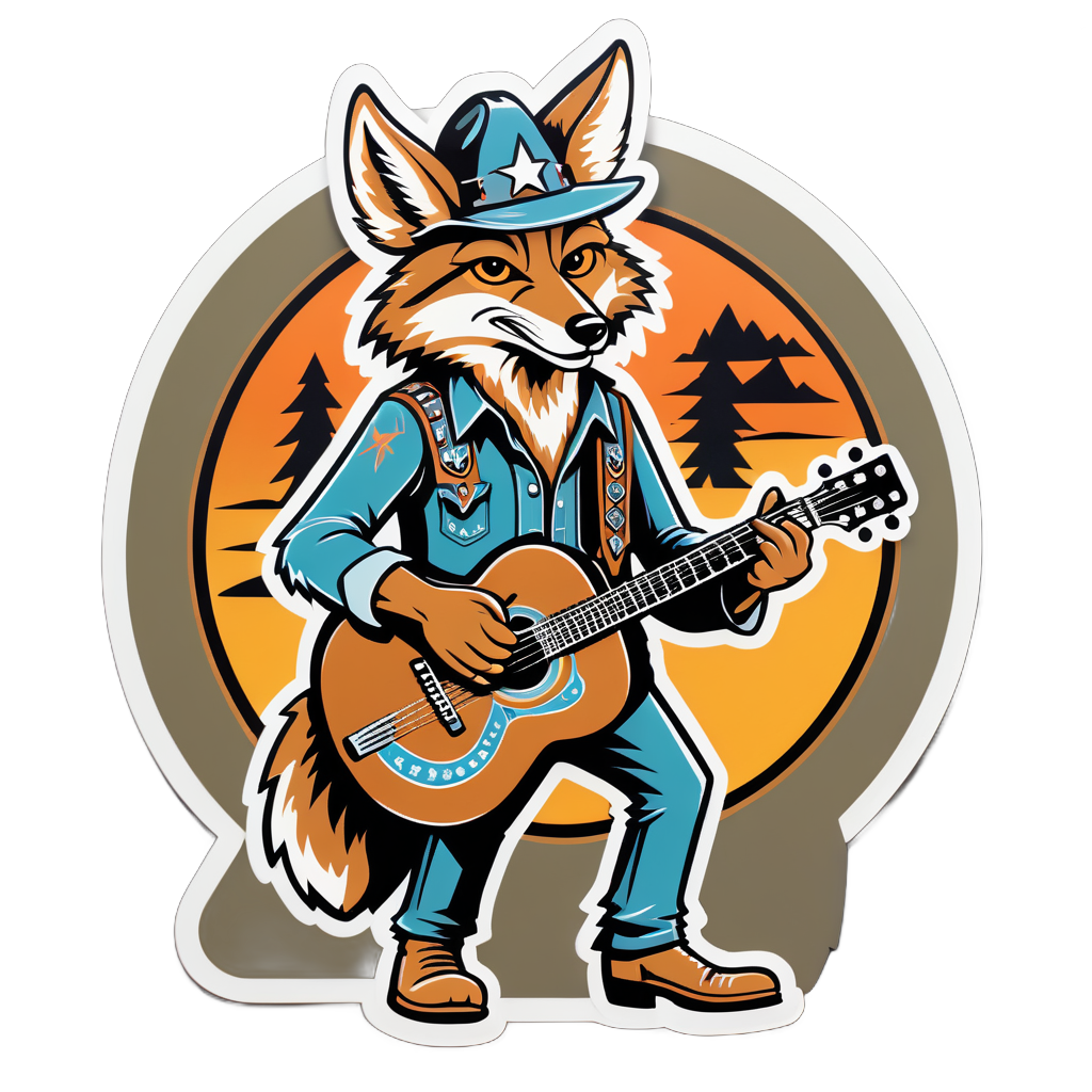 Country Coyote with Steel Guitar sticker