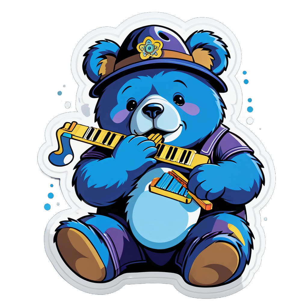 Blues Bear with Harmonica sticker