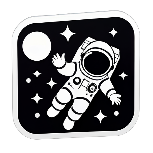 astronaute sur le style Nintendo, symboles de formes rondes et carrées, uniquement en noir et blanc sticker