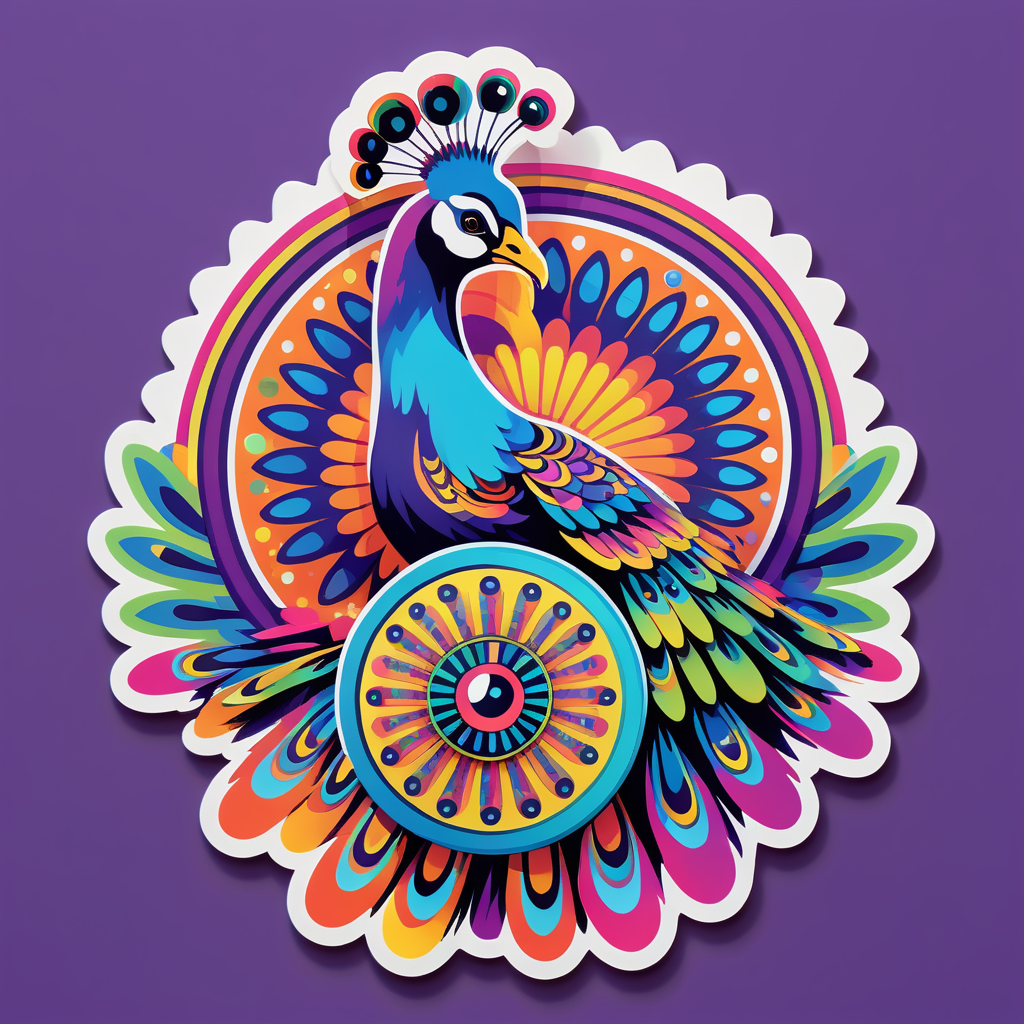 Psychedelic Peacock with Tambourine sticker