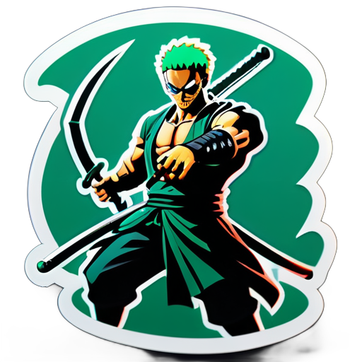 Zoro lucha contra fuerzas oscuras, buscando un artefacto legendario. Aliados y adversarios desafían sus habilidades, honor y determinación. sticker