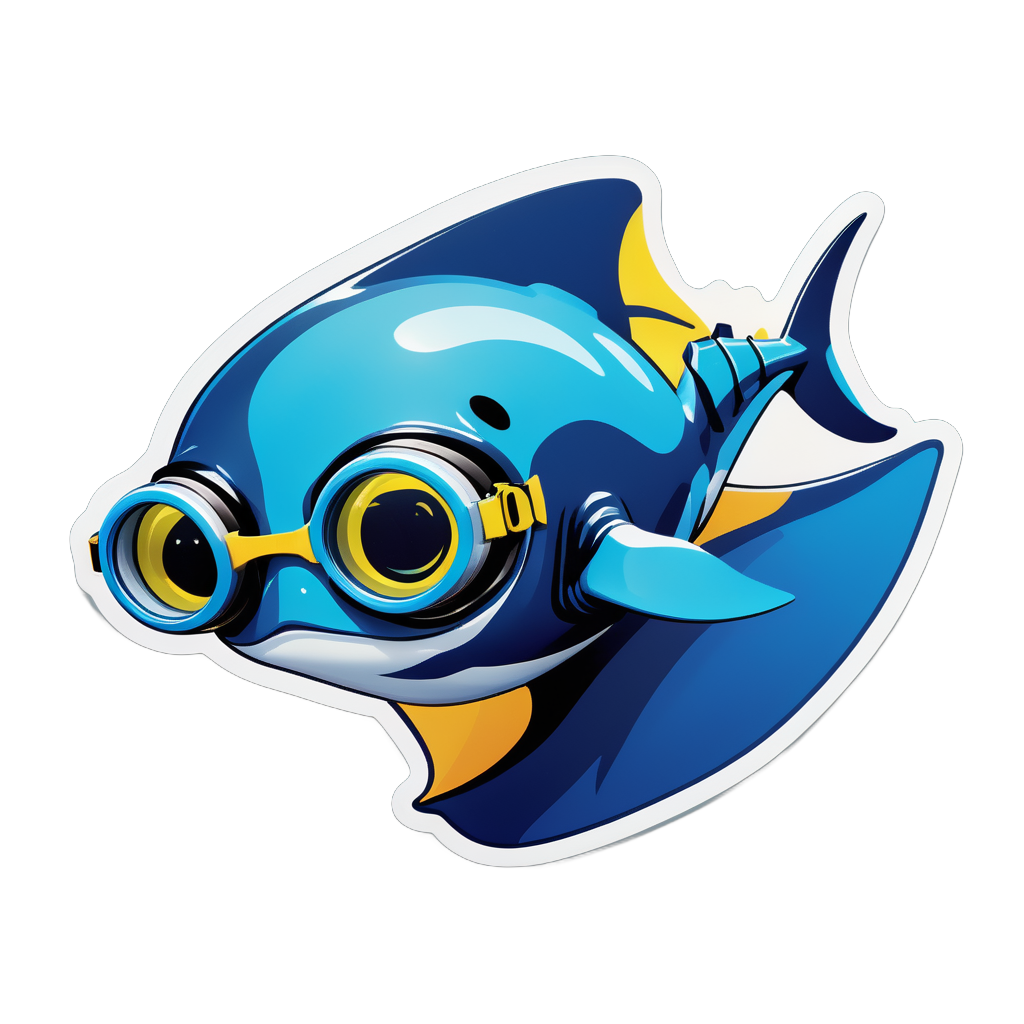 Ein Mantarochen mit einer Schwimmbrille in der linken Hand und einer Schwimmflosse in der rechten Hand sticker