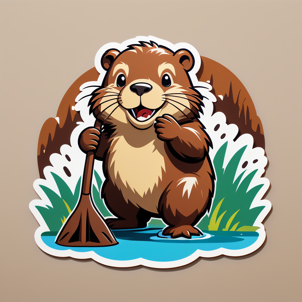 Brown Beaver Building a Dam sticker